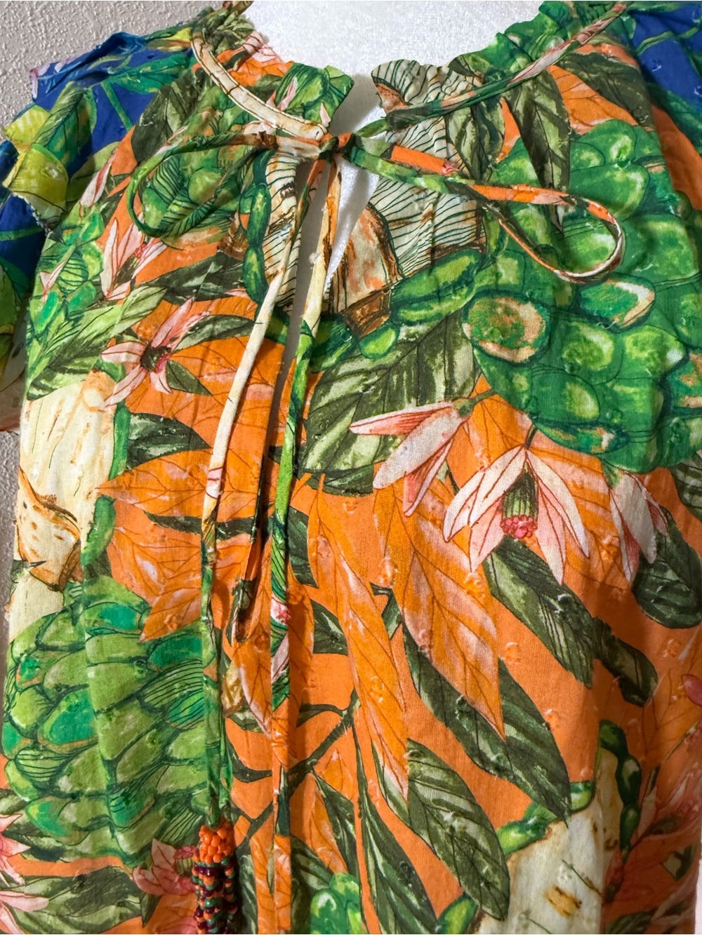 FARM Rio Green and Orange Tropical Print Puff-Sleeve Blouse - Picture 4 of 16